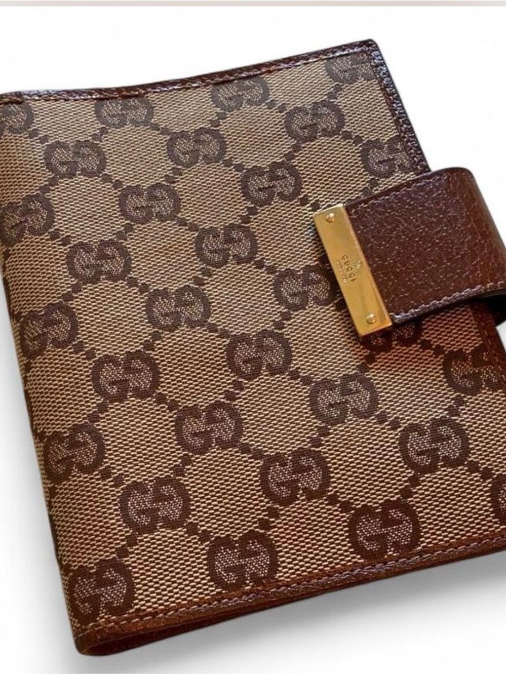 Gucci Brown Monogram Canvas Agenda with Gold-Tone Clasp